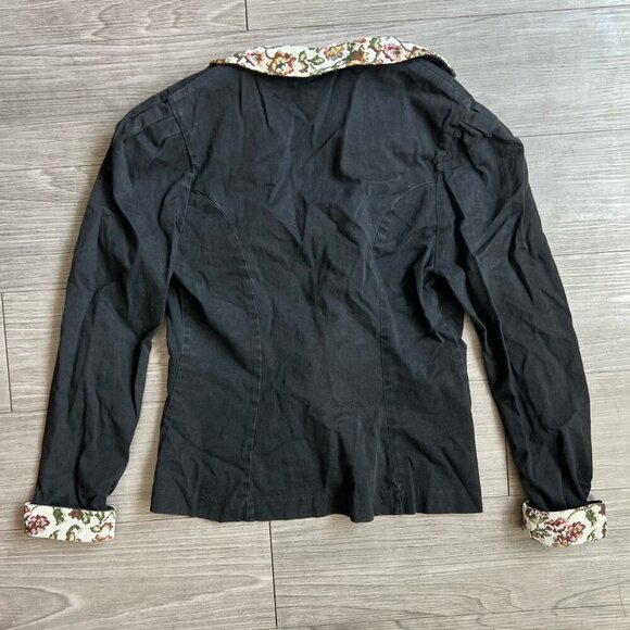 Vintage 80s Good Things of California Tapestry Lapel & Cuff Black Blazer Size S - Picture 5 of 6